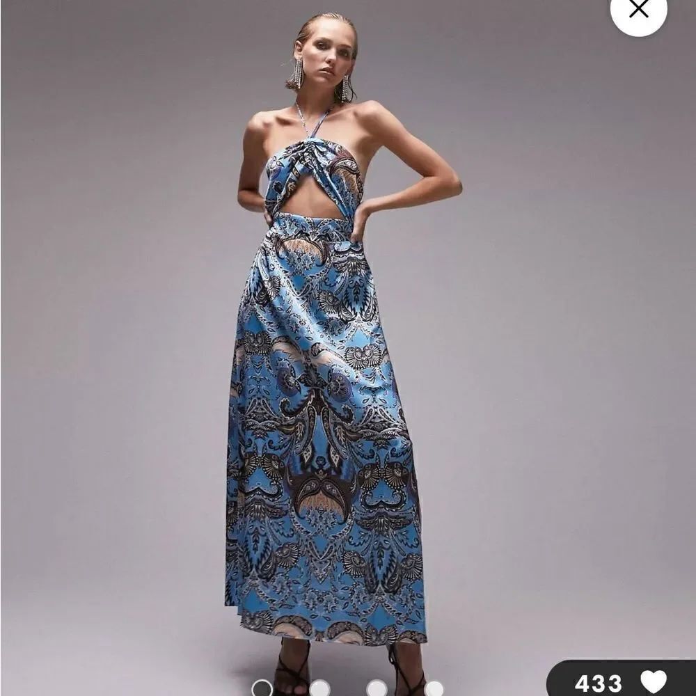 Topshop Petite paisley cut out halter maxi dress in multi